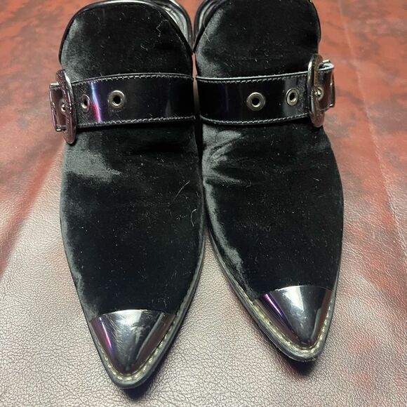 Stuart Weitzman the‎ scootin bootie black velvet mules silver buckle, 6 - Picture 8 of 10